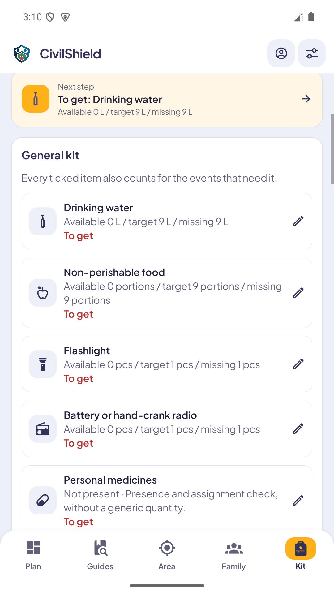 Screen 4 of CivilShield: War, terrorism, nuclear threats. Get organised first.