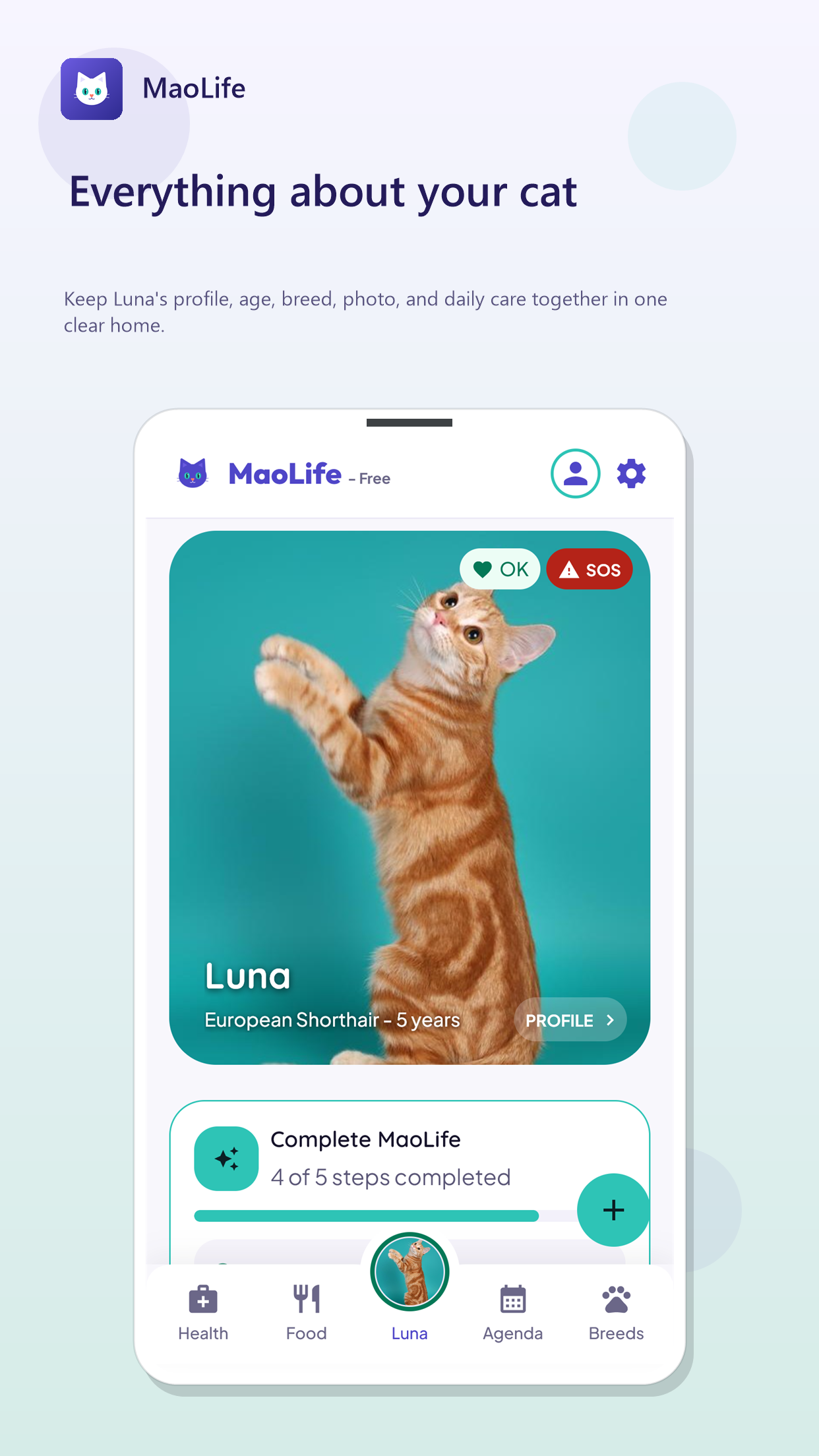 Screen 2 of MaoLife: Your cat's digital home.