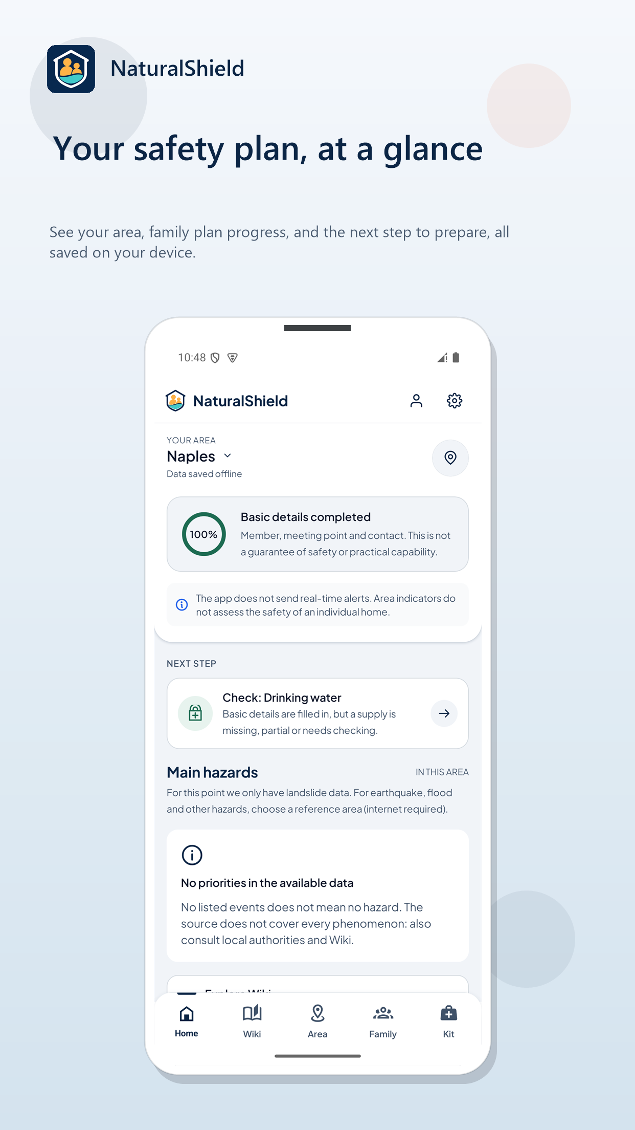 Screen 2 of NaturalShield: Be ready. Even offline.